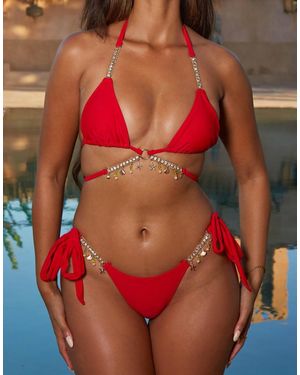 Moda Minx Braguitas De Bikini Rojas Anudadas En Los Laterales Seychelles De X Sophie Piper - Rojo