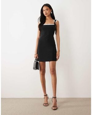 ASOS Slinky Mini Dress With Ties And Contrast Lace - Natural