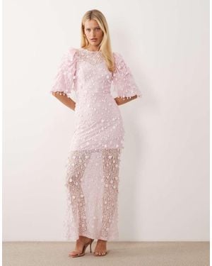 Y.A.S Vestido Largo Rosa Bailarina Con Mangas Abullonadas Y Lentejuelas De Disco