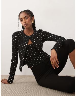 Miss Selfridge – set aus gerippter strickjacke und camisole mit polka dots - Schwarz