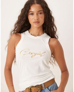 Never Fully Dressed Ribbed Metallic Cowgirl Tank Top - White