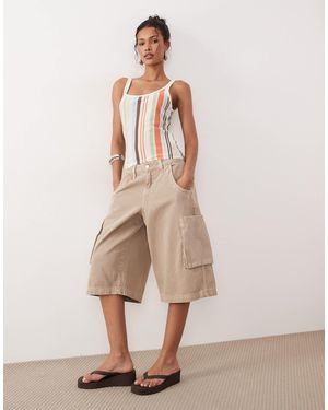 ASOS Longline Bermuda Short With Utility Pocket Detail - Natural