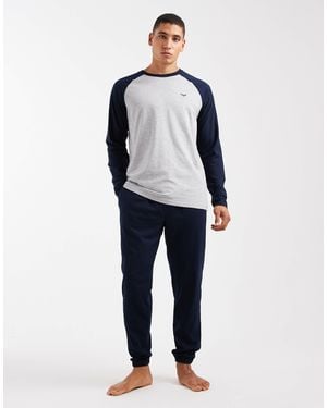 Threadbare – pyjama aus langärmligem oberteil und hose mit bündchen - Blau