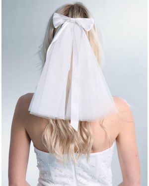 Public Desire Bridal Mesh Clip On Veil With Bow Detail - White