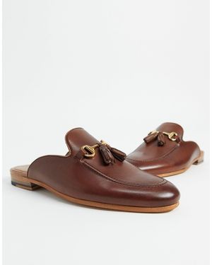 Walk London Terry Tassel Bar Backless Mule Loafers - Brown