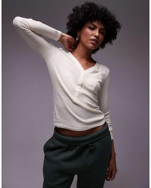 TOPSHOP Top A Maniche Lunghe Premium Écru Testurizzato A Nido D'Ape - Grigio