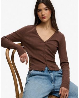Superdry – athletic – basic-strickjacke aus pointelle - Blau