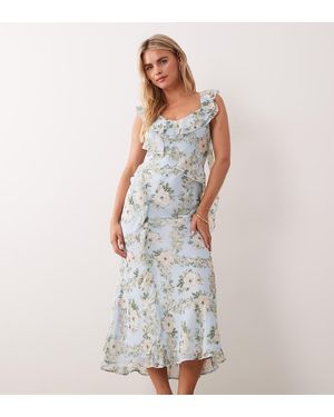 New Look Floral Chiffon Ruffle Midi Dress - White
