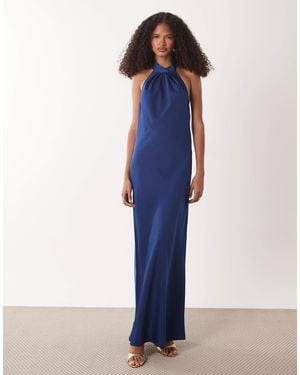 Jdy Halter Neck Satin Maxi Dress - Blue