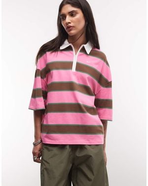 Nike Polo Boxy A Righe E Marrone - Rosa