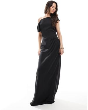 Six Stories Bridesmaid Asymmetric Satin Maxi Dress - Black