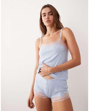 ASOS Rib Cami And Cheeky Shorts Nightwear Set With Lace Trim - White