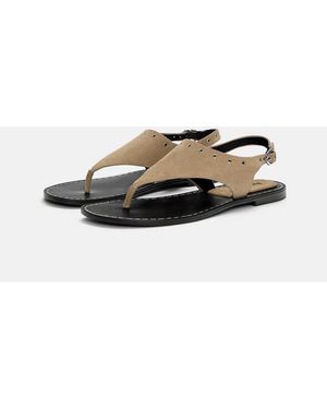 Pull&Bear Leather Flat Sandals - White