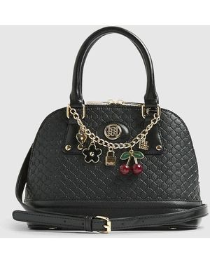 River Island Embossed Monogram Print Charm Tote Bag - Black