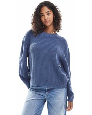 ONLY Maglione Lavorato A Coste Indaco Vintage Con Scollo Rotondo - Blu