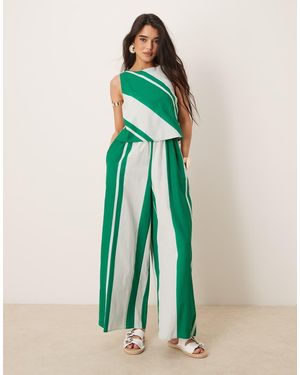 ASOS Mono Largo Verde Y Blanco A Rayas Con Espalda Descubierta Y Diseño De Doble Capa De