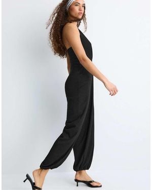 Stradivarius Tuta Jumpsuit Nera Allacciata Al Collo A Palloncino - Nero