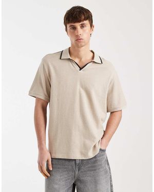 Redefined Rebel Camden Boxy Oversized Fit Polo Shirt - Natural