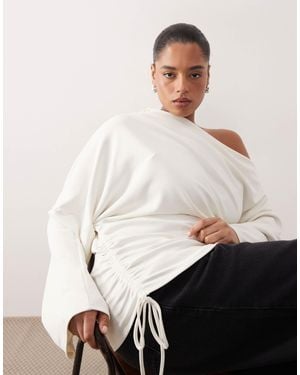 ARRANGE Curve Jersey Off Shoulder Long Sleeve Top With Ruched Hem - White