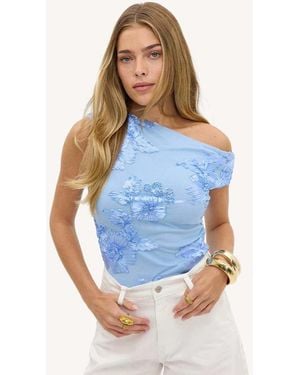 Loavies Polished Grace Top With Floral Detail - Blue