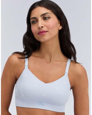 Boux Avenue Nursing Bralette Ribbed Bow Embroidered Maternity Underwear - Blue