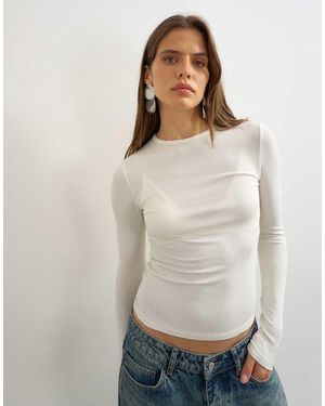 TOPSHOP Premium Rib Long Sleeve Top - White
