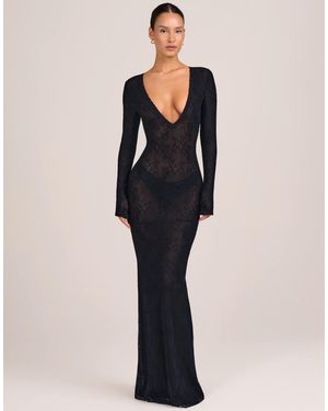Oh Polly Lace Plunge Neck Maxi Dress - Blue
