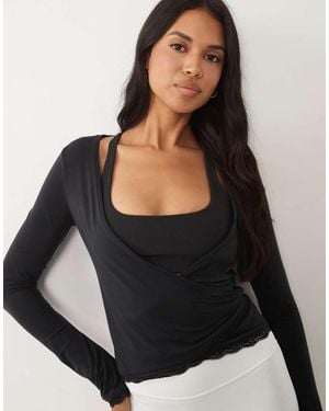 BO+TEE Long Sleeve Wrap Top - Black