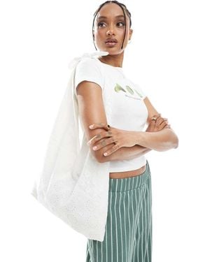 Pull&Bear Borsa Shopper Bianca Con Ricami E Allacciatura - Bianco