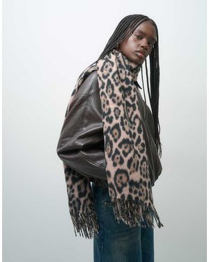 Vero Moda Gebreide Sjaal Met Kwastjes En Luipaardprint - Meerkleurig