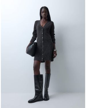 Vero Moda Strick-minikleid mit v-ausschnitt und knopfleiste - Schwarz