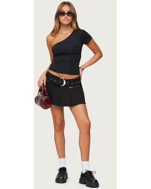 Edikted Kore Belt Pleated Denim Micro Skort - Black