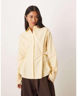 Gina Tricot Pure Cotton Cinched Waist Shirt - Natural