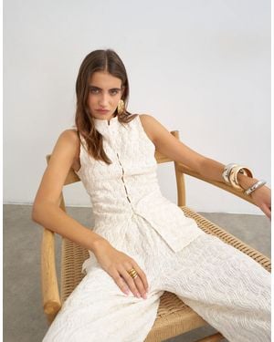 TOPSHOP Embroidered Lace High Neck Sleeveless Tank - Natural