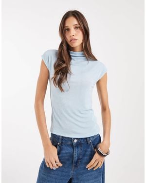 Aware Sleeveless High Neck Top With Glitter Detail - Blue