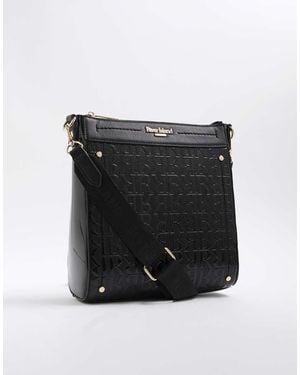 River Island Patent Monogram Messenger Bag - Black