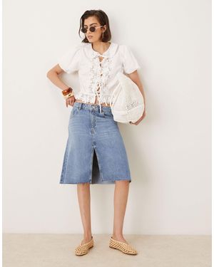 Mango – knielanger jeansrock - Blau