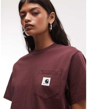 Carhartt Camiseta Con Bolsillo En Oscuro-Rojo