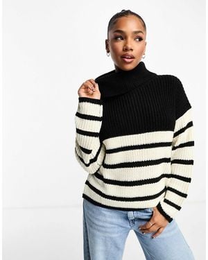 Jdy – gestreifter rollkragenpullover - Weiß
