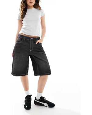 Bershka Baggy Longline Denim Shorts - Black