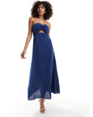 4th & Reckless Robe longue bandeau en lin mélangé à découpe - Bleu