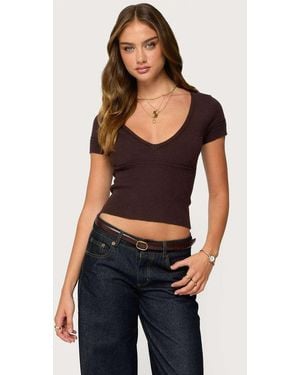 Edikted Theresa V Neck Knit Top - Blue