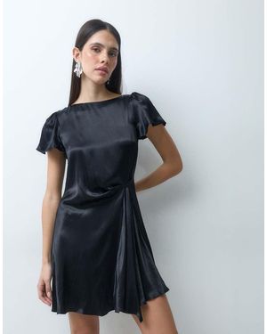 Nobody's Child Krina Satin Boat Neck Flutter Sleeve Ruched Detail Mini Dress - Blue
