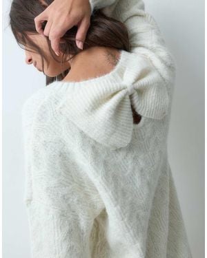 Miss Selfridge Cable Knit Bow Detail Mini Dress - Grey