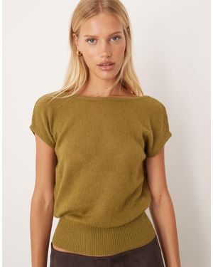 Motel Sinda Open Back Short Sleeved Knit Top - Green