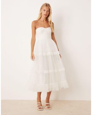 LACE & BEADS Bandeau Ruffle Midaxi Dress - Natural