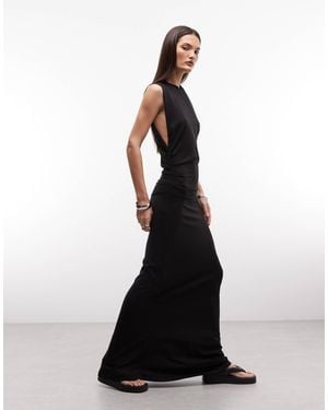 Weekday Dropped Armhole Maxi Dress With Ruched Detail - Black