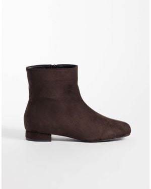 SEQWL Wide Fit Elma Faux Suede Ankle Boots - Brown