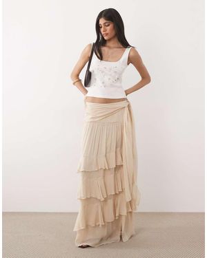 Mango Tie Waist Tiered Maxi Skirt - Natural