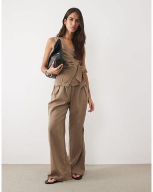 Threadbare Box Pleat Wide Leg Pants - Natural